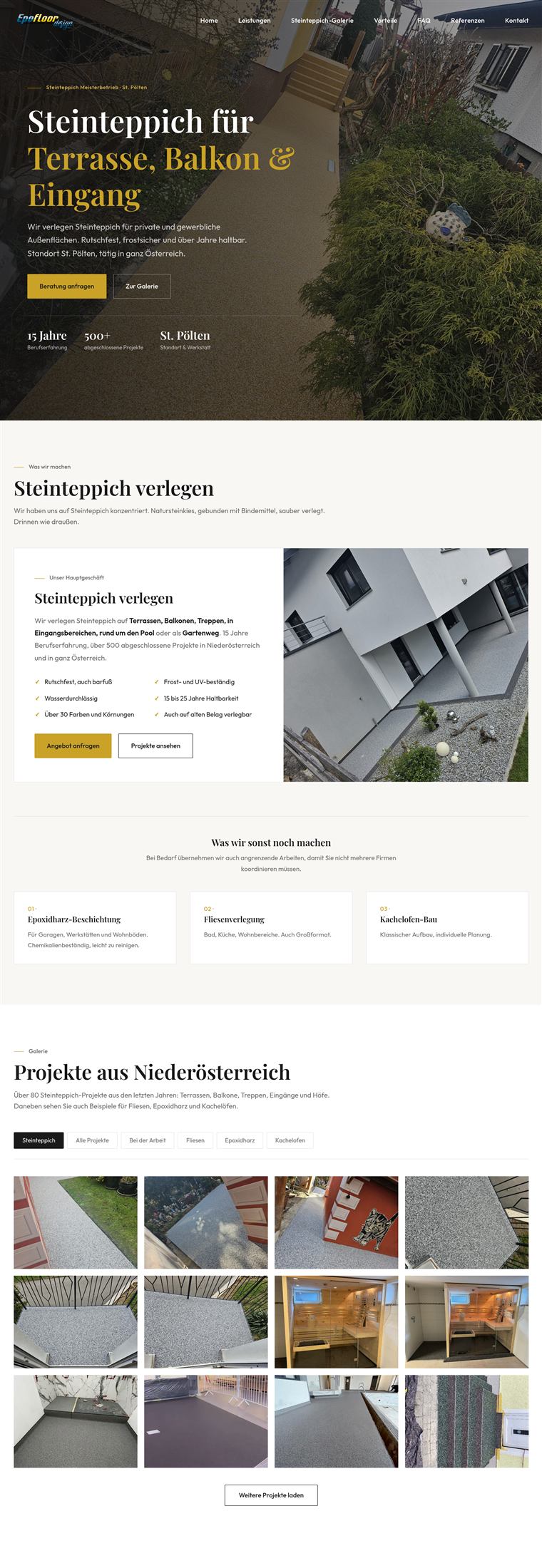 Website-Screenshot: Epofloordesign – Steinteppich Meisterbetrieb