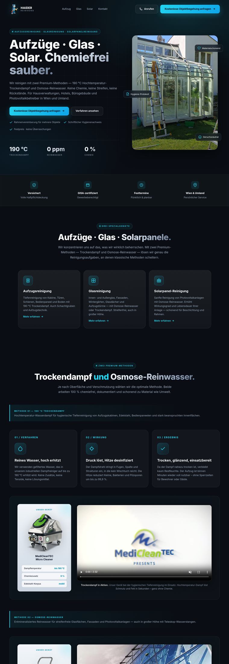 Website-Screenshot: Haider Reinigung – Gebäudereinigung Wien