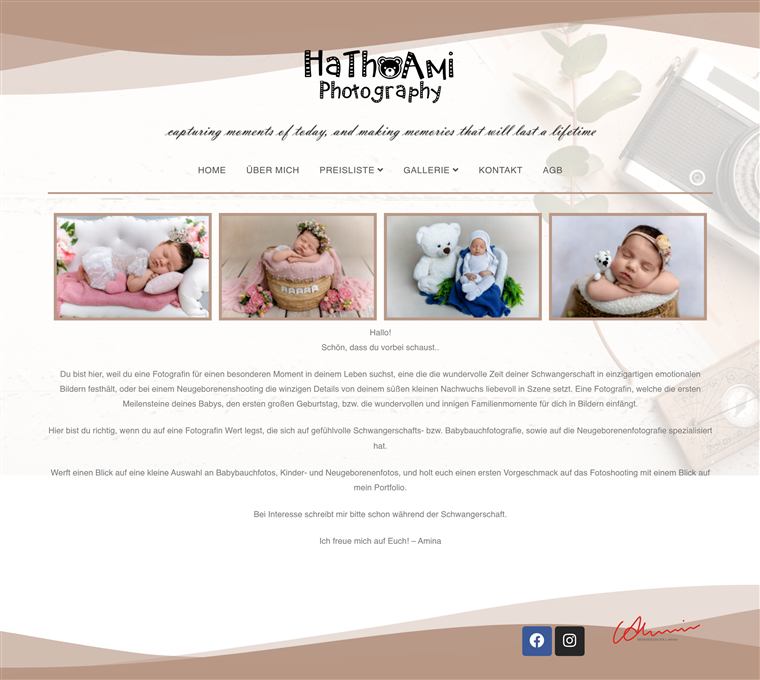 Website-Screenshot: Hathoami Photography – Baby- & Familienfotografie