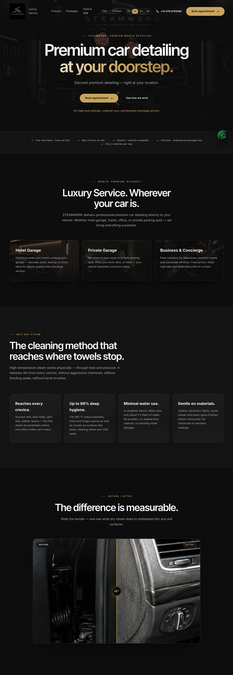 Website-Screenshot: Steamwerk – Mobile Autoaufbereitung Wien